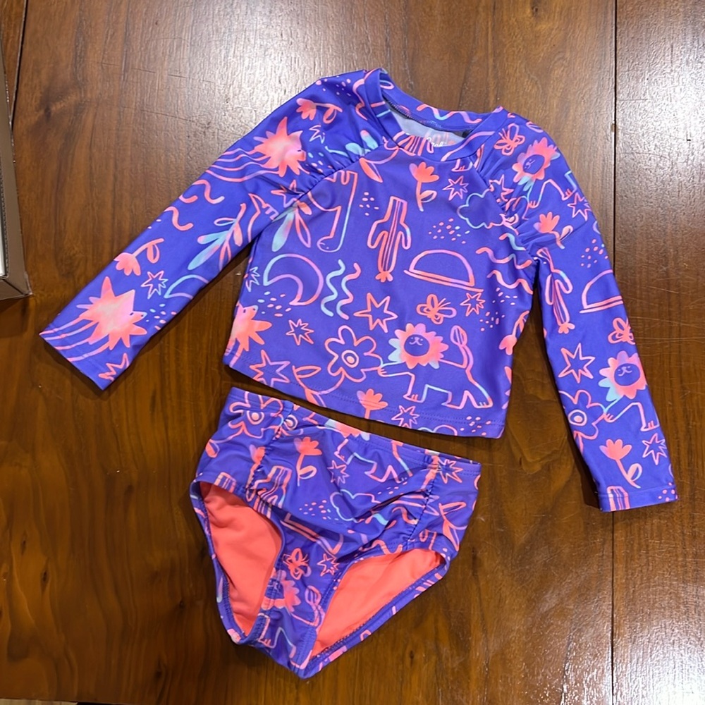 Cat & Jack Swim Shirt Toddler Swimsuit Purple Cactus